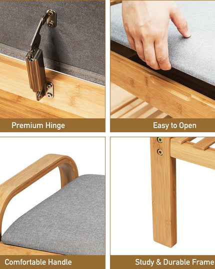 Giantex Shoe Rack Bench with Storage, Bamboo Storage Bench with Cushioned Seat, Holds Up to 330 LBS