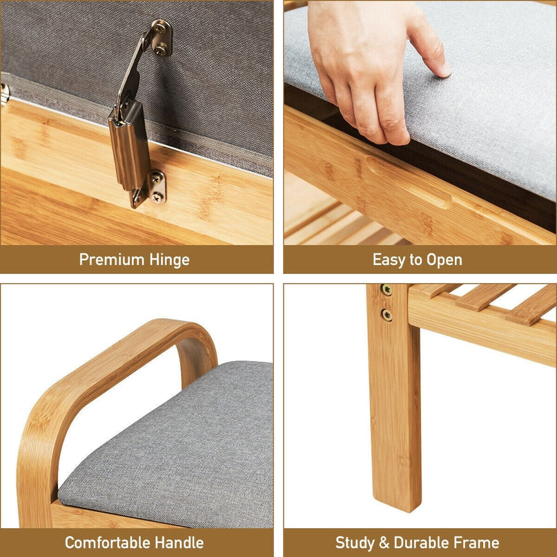 Giantex Shoe Rack Bench with Storage, Bamboo Storage Bench with Cushioned Seat, Holds Up to 330 LBS