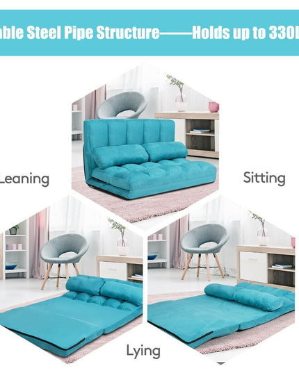 Adjustable Floor Sofa, Foldable Lazy Sofa Sleeper Bed 6-Position Adjustable,2 Pillows - Giantexus