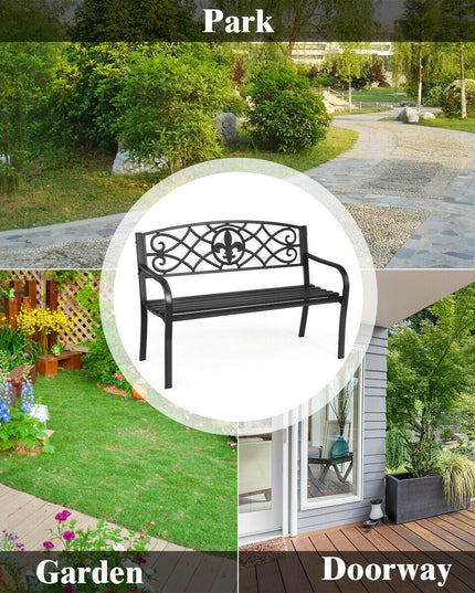 Giantex 50inch Patio Garden Bench,Outdoor Loveseat with Pattern Backrest