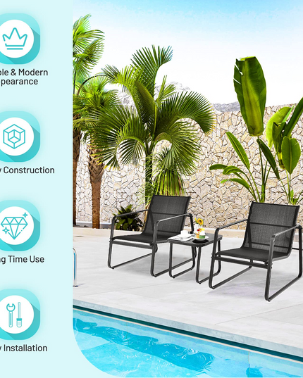 Giantex 3 Pieces Patio Furniture Set, Outdoor Bistro Set with Rustproof Steel Frame