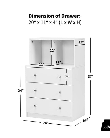 Dresser with 3 Drawers and 2 Cubbies Functional Organizer