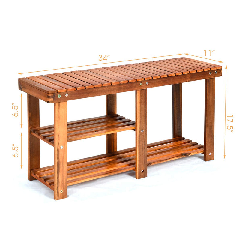 Giantex 2-Tier Shoe Bench Entryway Shoe Rack with Seat, Wood Organizer for Hallway, Bathroom