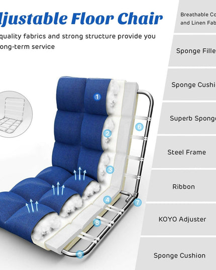 Adjustable Floor Gaming Sofa Chair 14-Position Cushioned Folding - Giantexus