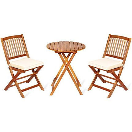 Giantex 3Pcs Patio Bistro Set, Wood Folding Table Set