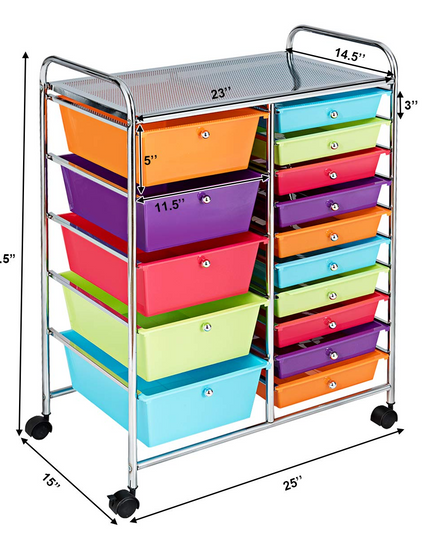 15-Drawer Organizer Cart Office School Rolling Storage Cart - Giantex
