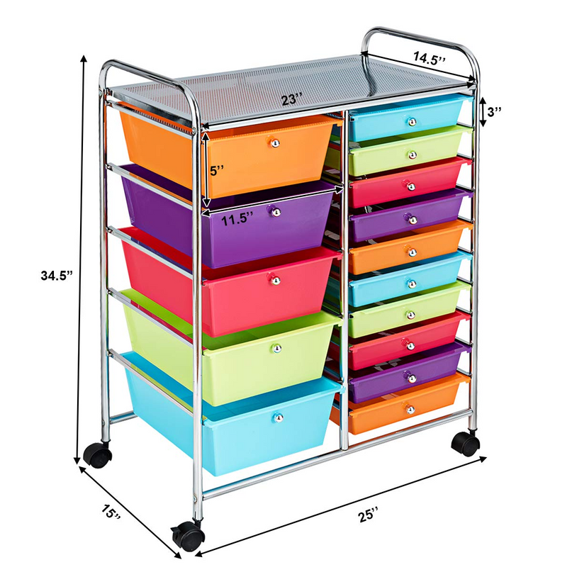 15-Drawer Organizer Cart Office School Rolling Storage Cart - Giantex