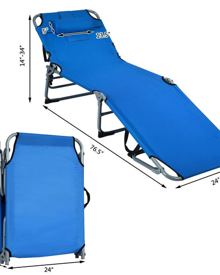 Outdoor Folding Chaise Lounge Chair, Adjustable Camping Recliner Chair