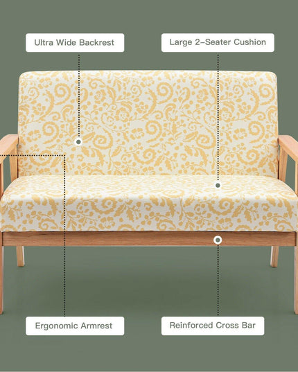 Giantex Mid-Century Wooden Loveseat, Upholstered Wooden Lounge Accent Chair - Giantexus