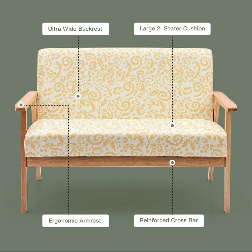 Giantex Mid-Century Wooden Loveseat, Upholstered Wooden Lounge Accent Chair - Giantexus