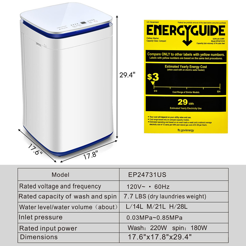 Full Automatic Washing Machine, 2 In 1 Laundry Washer for Apartment
