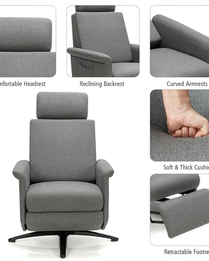 Recliner Chair with Vibration Massage, 360 Degree Swivel Reclining Sofa Chair, Adjustable Headrest & Footrest