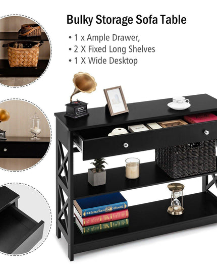 3-Tier Console Table with Drawers - Giantexus