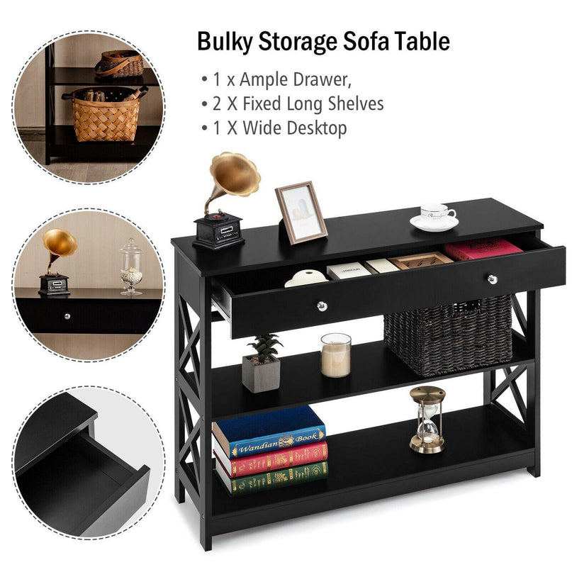 3-Tier Console Table with Drawers - Giantexus