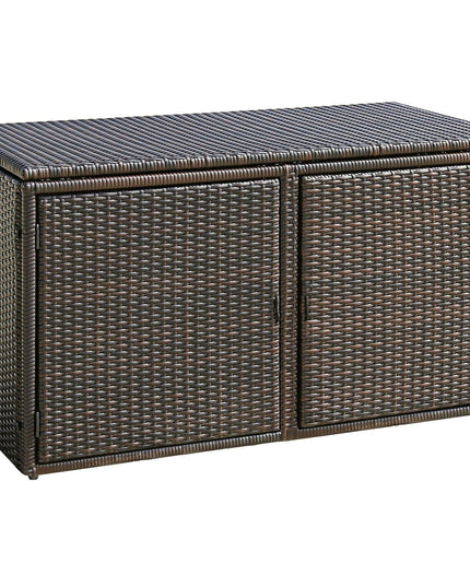 Rattan Deck Box Outdoor&Indoor 88 Gallon Wicker Storage Bench W/Separate Storage Shelf