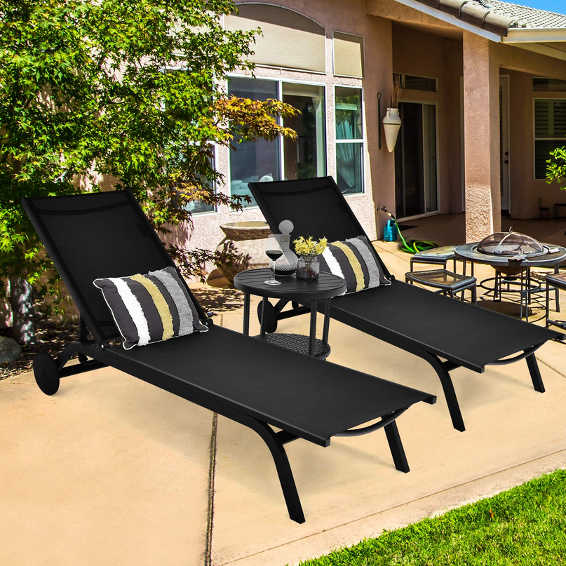 Giantex Lounge Chairs for Outside Patio Chaise Lounges Aluminum Recliner W/Adjustable 6 Backrest Positions and Wheels