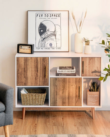 Sideboard Storage Cabinet W/Storage Compartments, Doors and Wood Legs
