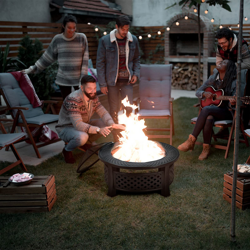 Giantex 32" Fire Pit, 3 in 1 Round Log Burner w/ High-Temp Resistance Finish