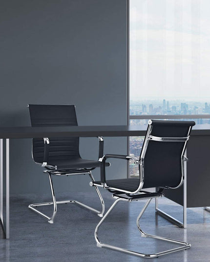 Giantex Conference Chair Set of 4 Heavy Duty PU Leather W/Protective Arm Sleeves