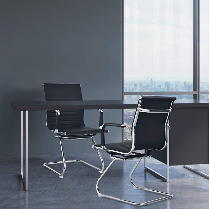Giantex Conference Chair Set of 4 Heavy Duty PU Leather W/Protective Arm Sleeves