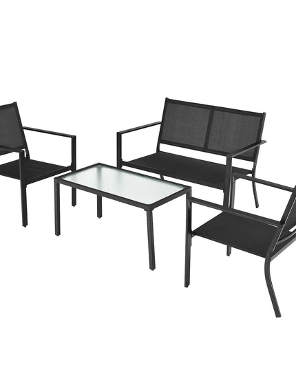 Giantex 4 Pieces Patio Furniture Set, Outdoor Conversation Set, Loveseat Bench with 2 Patio Chairs & Tempered Glass Coffee Table