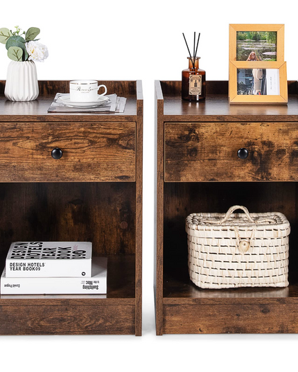 Giantex Nightstands Set of 2, Modern End Tables w/Storage Drawer & Open Compartment
