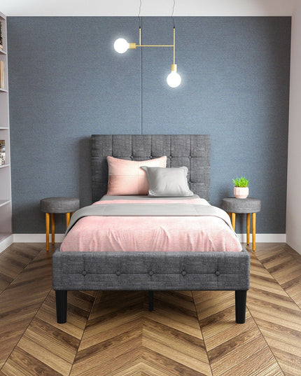 Platform Bed with Button Tufted Headboard | Upholstered Bed Frame
