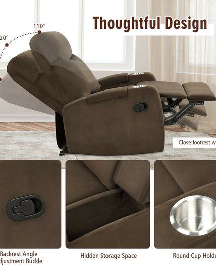 Recliner Chair with Cup Holders, Fabric Reclining Chair Manual Recliner Chair