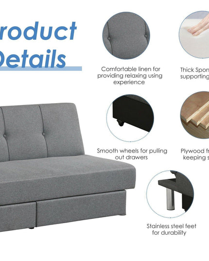 3-Seat Convertible Sofa Bed,Long Sofa w/ 2 Large Drawers, Ergonomic Sleeper w/ 3 Adjustable Angles - Giantexus