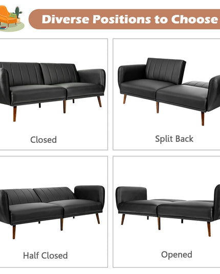 Giantex 3 Seat Sofa Bed, Convertible Futon Sofa,  Adjustable Backrest, Foldable Couch Sleeper with Armrest (Black)