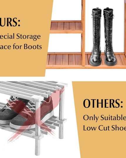 4-Tier Shoe Rack, Bamboo Shoe and Boot Rack 12-14 Pairs - Giantexus