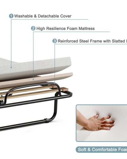 Rollaway Guest Bed W/Foam Mattress