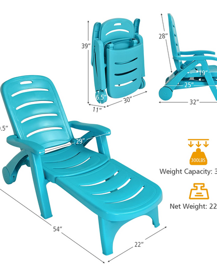 Patio Chaise Lounge Recliner on Wheels - Giantex