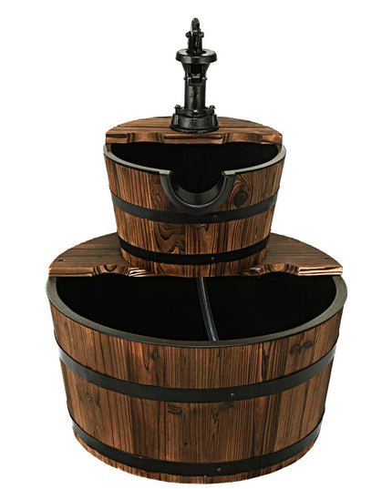 Giantex 2-Tier Barrel Waterfall Fountain with Hand Pump