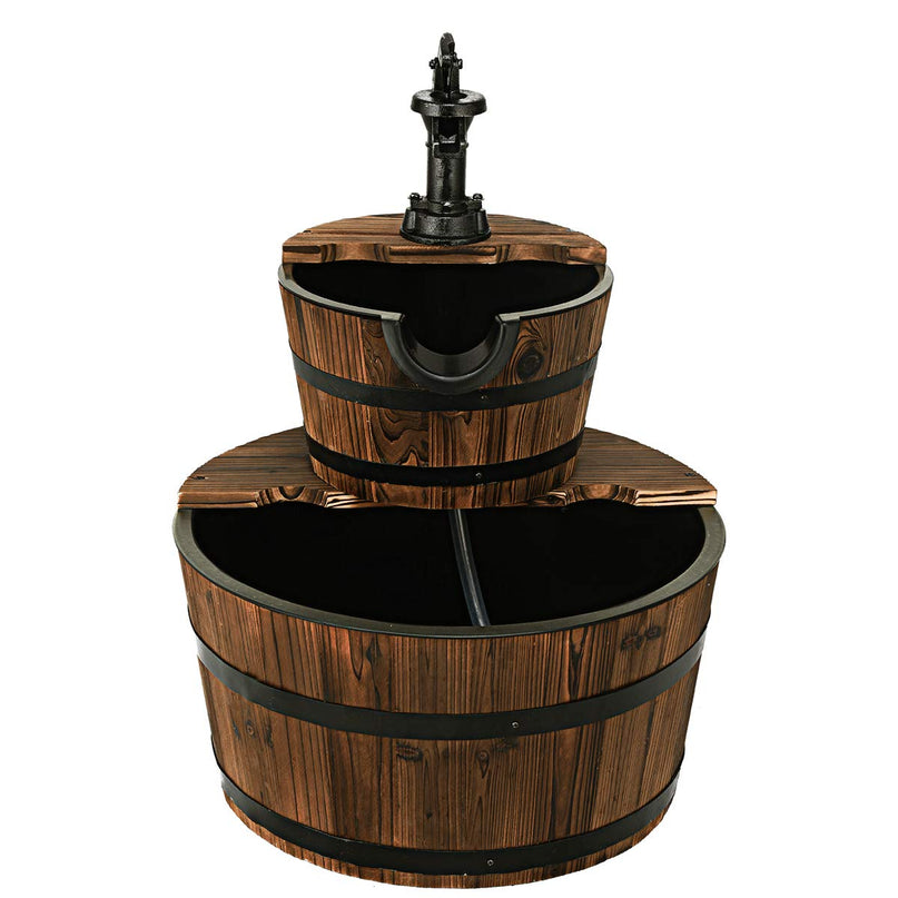 Giantex 2-Tier Barrel Waterfall Fountain with Hand Pump