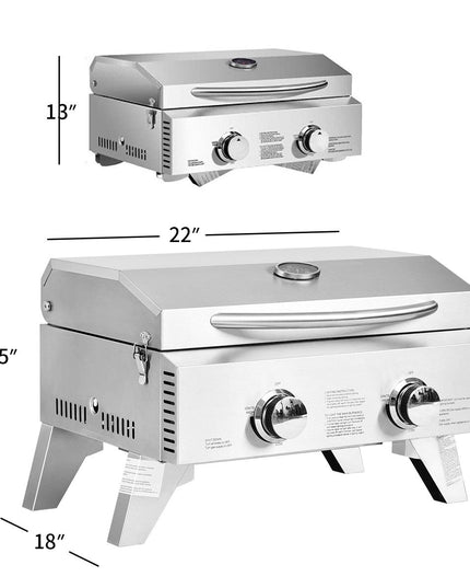 Propane TableTop Gas Grill Stainless Steel Two-Burner BBQ - Giantex