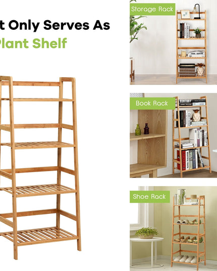 4-Tier Ladder Shelf Plant Stand, Bamboo Flower Pots Holder Display Rack - Giantexus