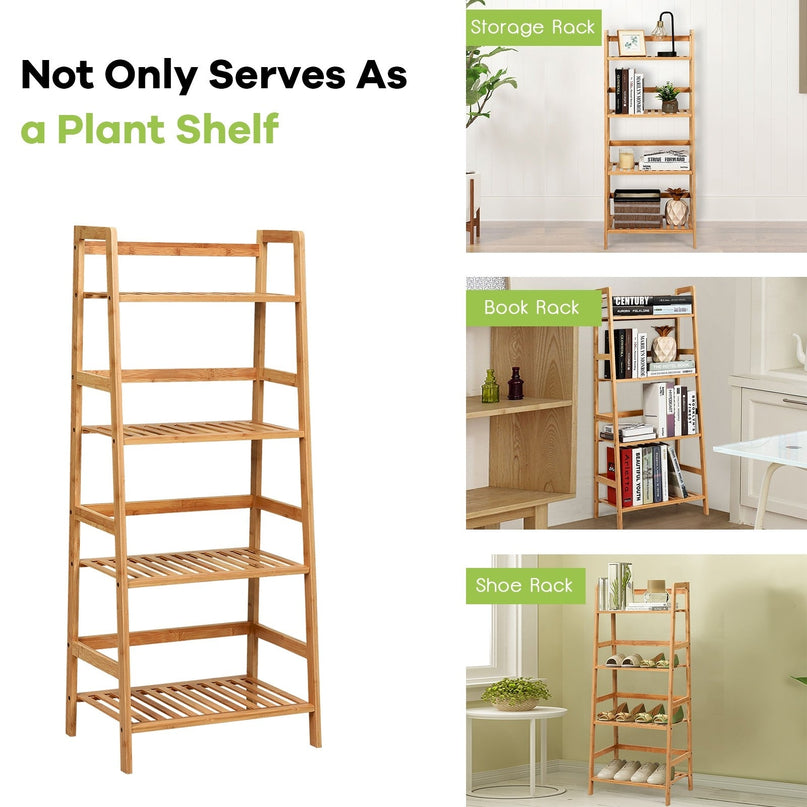 4-Tier Ladder Shelf Plant Stand, Bamboo Flower Pots Holder Display Rack - Giantexus