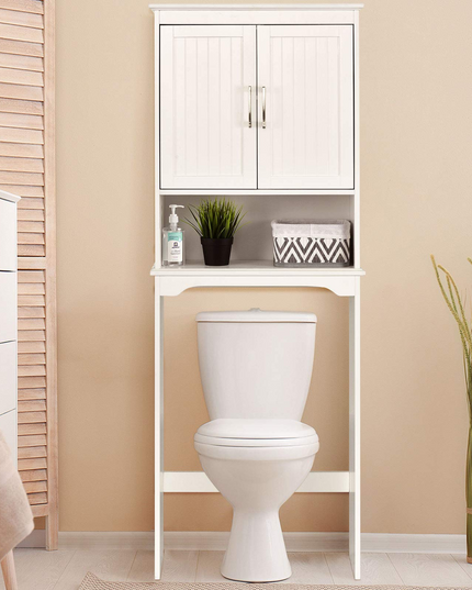 Étagère de salle de bain Gain de place au-dessus des toilettes Giantex, meuble de rangement WC autoportant avec étagère intérieure réglable