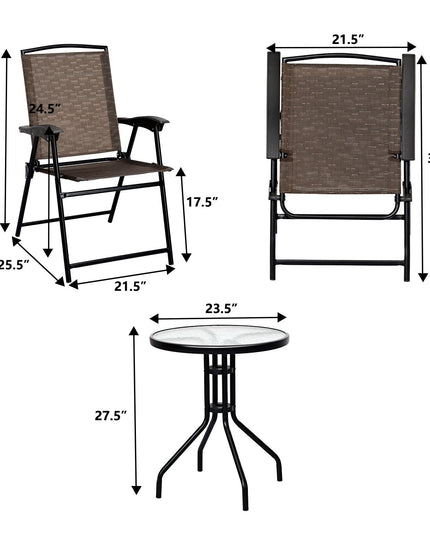 Giantex Patio Dining Set with 2 Patio Folding Chairs (Brown)
