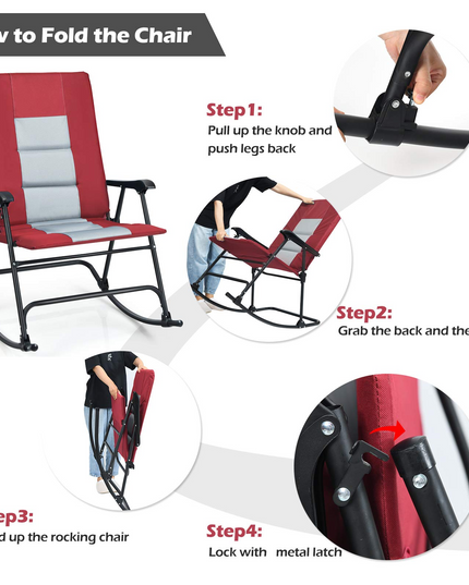 Giantex Camping Rocking Chair Fold-able Oversized with Padded Armrest and Seat
