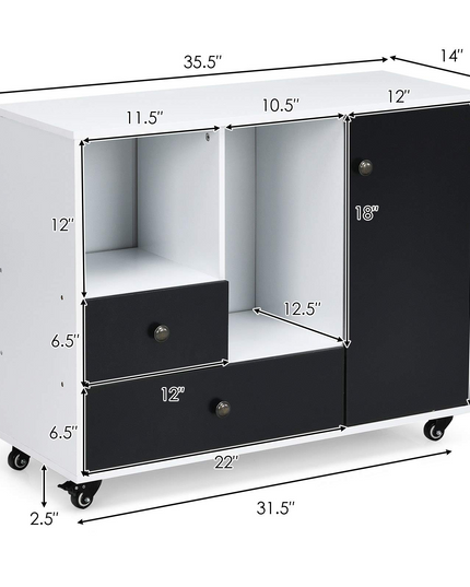 Giantex Lateral File Cabinet 2 Drawer Printer Stand, Rolling Storage Office Cabinet with Lockable Wheels