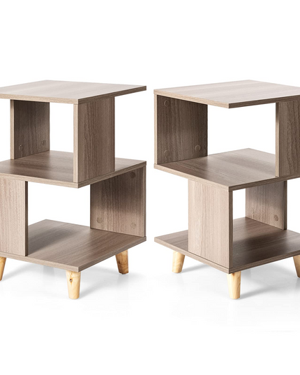 Giantex Set of 2 End Table, Wood Nightstand with Legs (Natural)