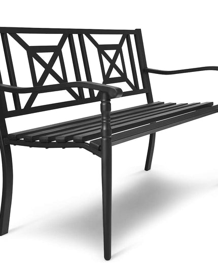 Giantex Elegant Loveseat w/Decorative Backrest & Ergonomic Armrest for Outdoor Garden, Backyard, Lawn, Porch, Path (Black)