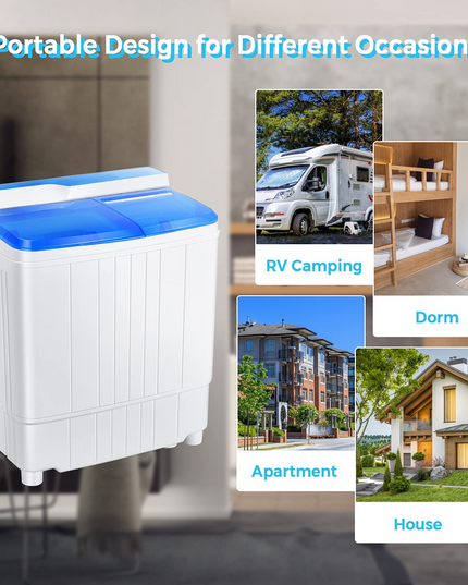 Semi-Automatic Wash and Spin Cycle for Apartment Dorm Camping RV (blue)