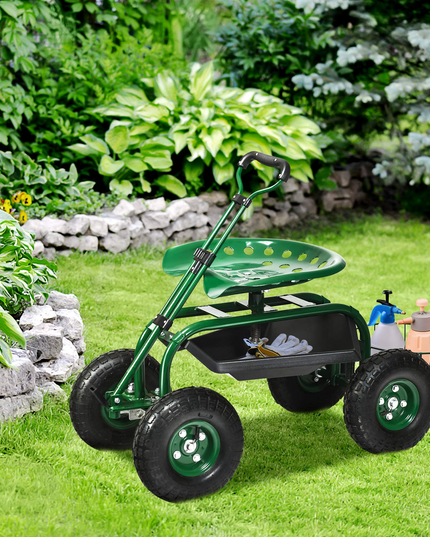 4-Wheel Garden Workseat with Storage Basket - Giantex