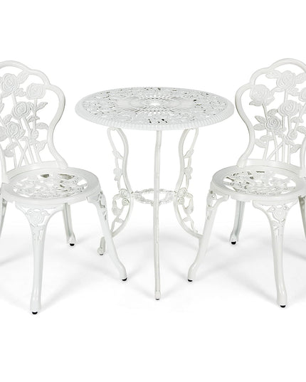 Giantex 3 Piece Bistro Set, Cast Aluminum Porch Furniture, Outdoor Patio Dining Table and Chairs with Umbrella Hole