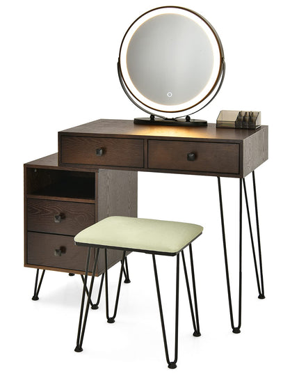 CHARMAID Vanity Set with 3 Colors Lighted Mirror, Left or Right Side Cabinet