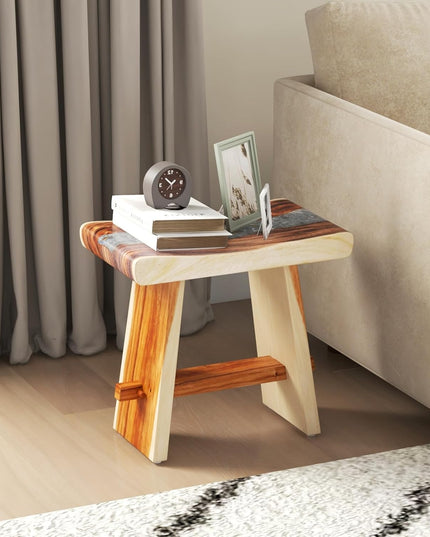 Giantex Teak Shower Bench, Fully Assembled Teak Shower Stool with Epoxy Resin Decoration and Curved Seat