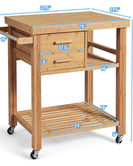 Giantex Kitchen Island, Bamboo Island Cart, Natural